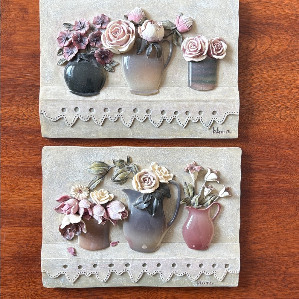 Cheri Bloom Set of 3 Floral Signed Art Plaques